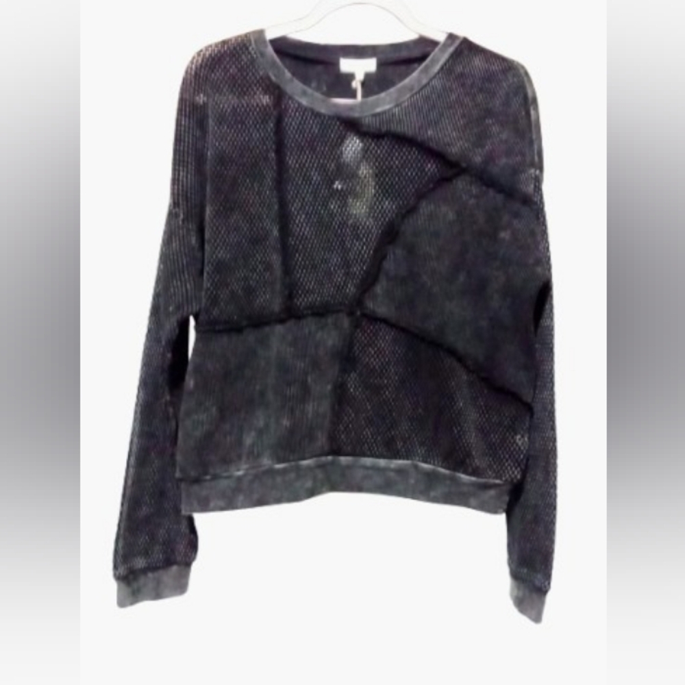Gilded Intent Mesh Patchwork Acid Wash Pullover Top NWT